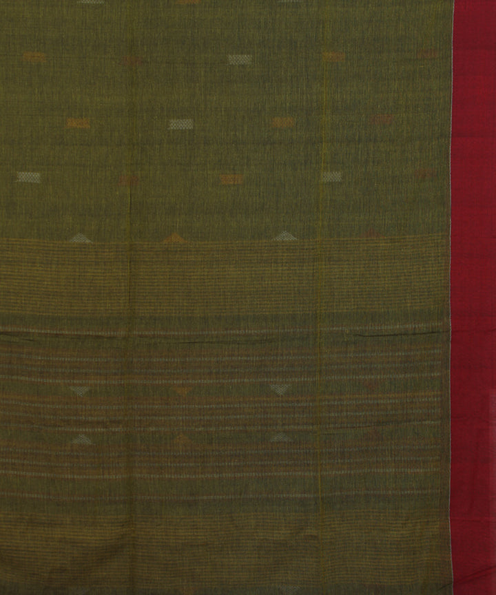 Olive Green bengal handloom Cotton Saree