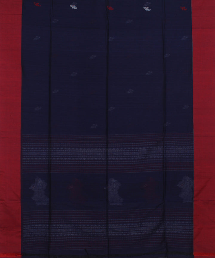 Navy Blue Red White bengal handloom Cotton Saree