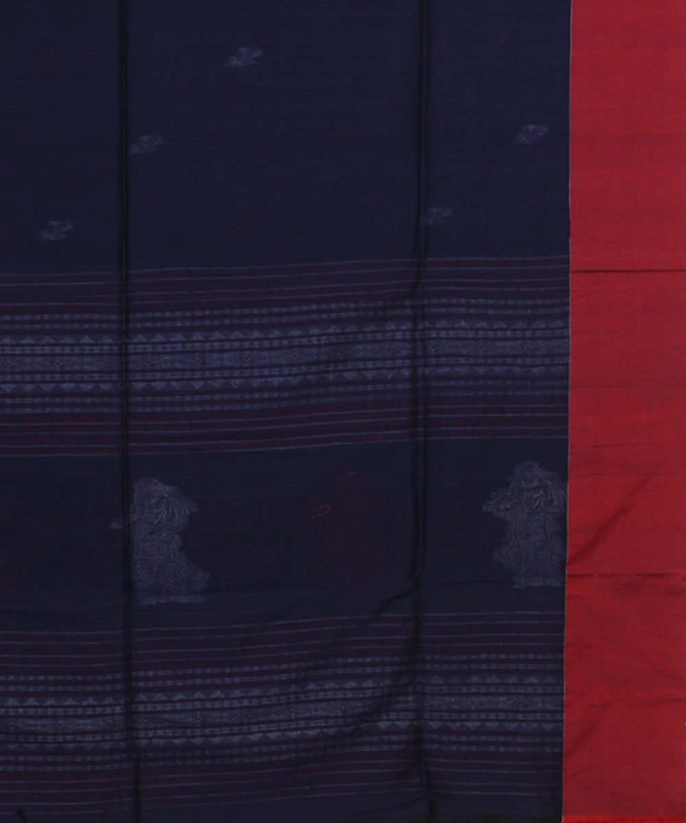 Navy Blue Red White bengal handloom Cotton Saree