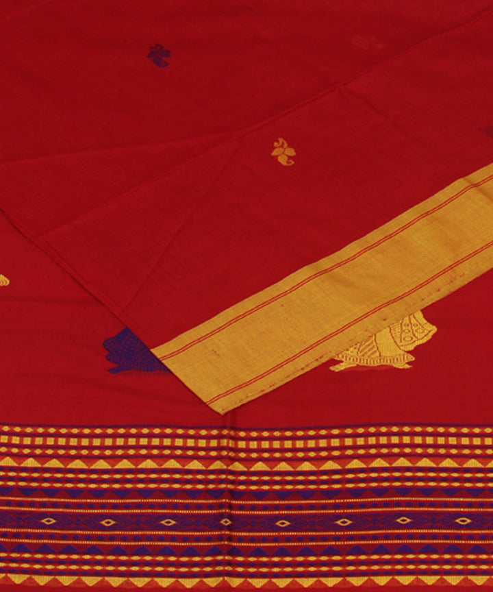 Red Yellow Blue bengal handloom Cotton Saree