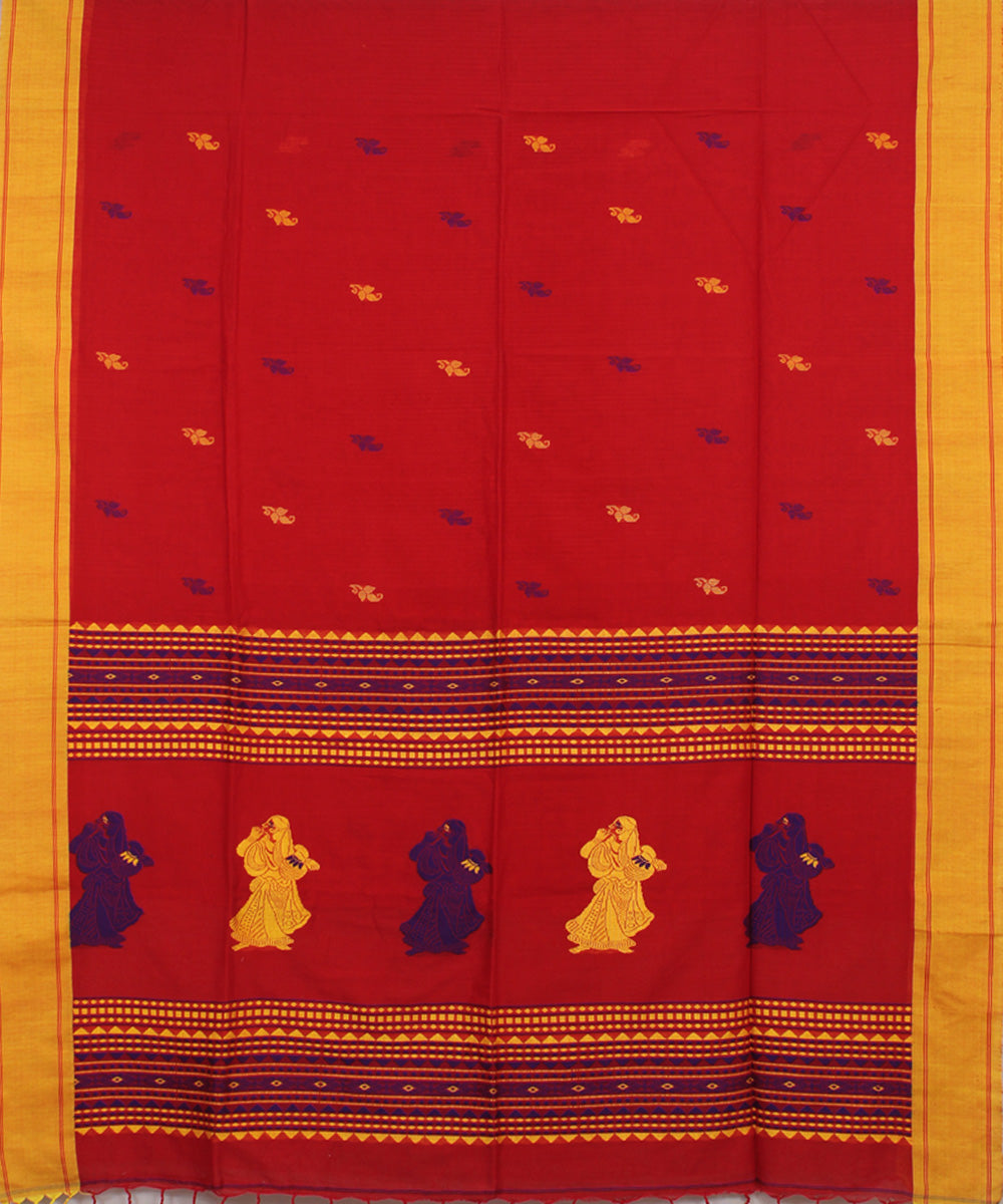 Red Yellow Blue bengal handloom Cotton Saree