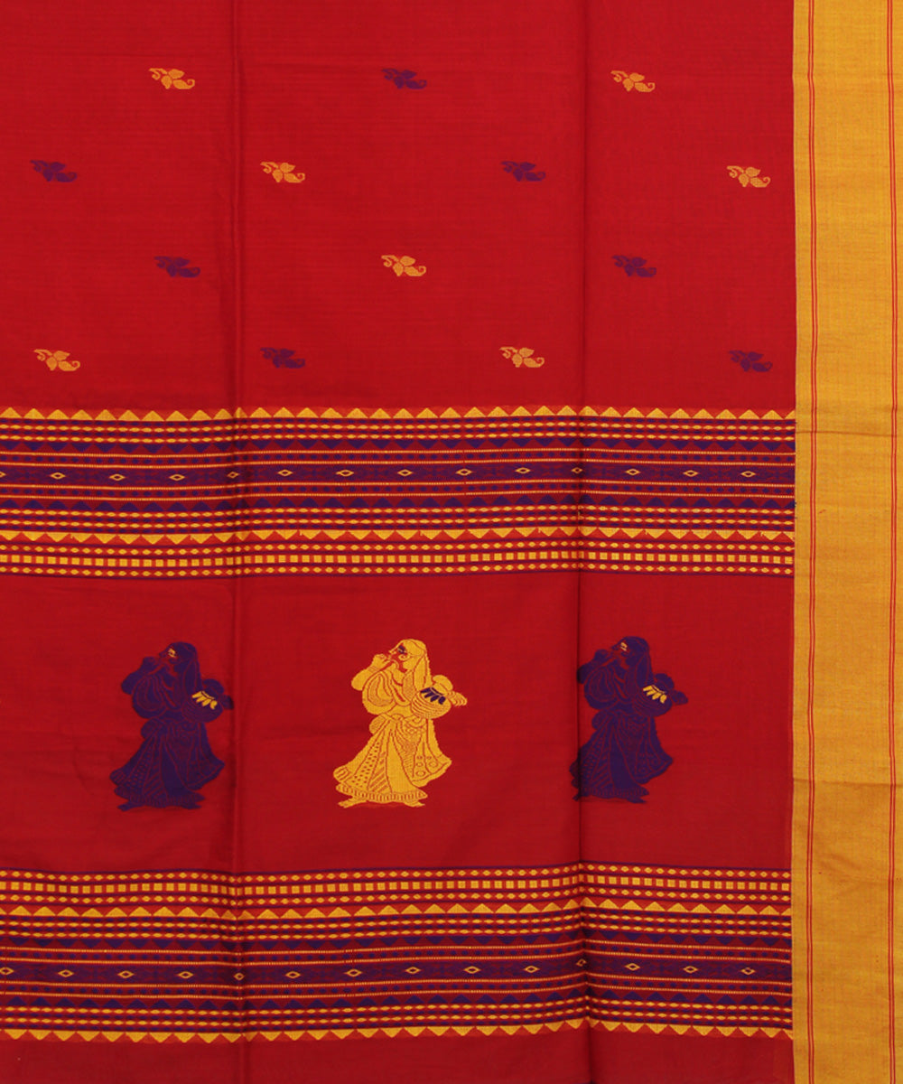 Red Yellow Blue bengal handloom Cotton Saree