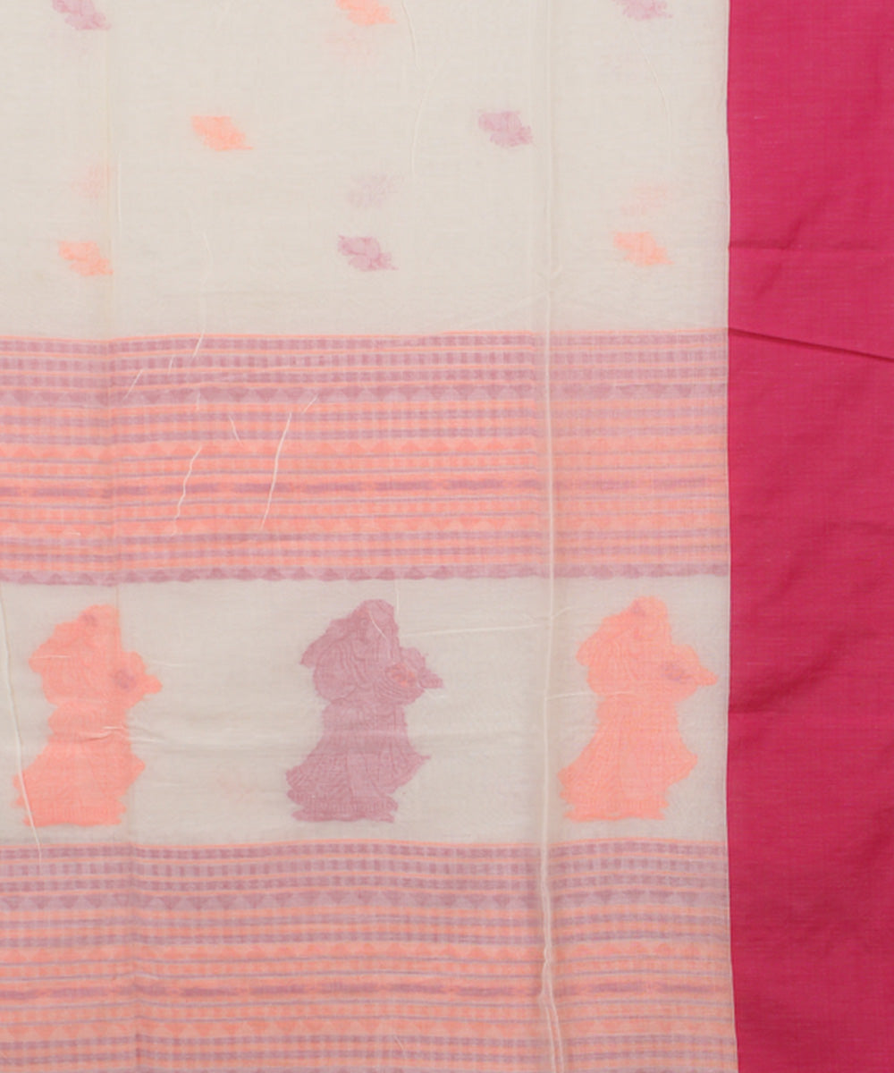 White Pink Scarlet bengal handloom Cotton Saree