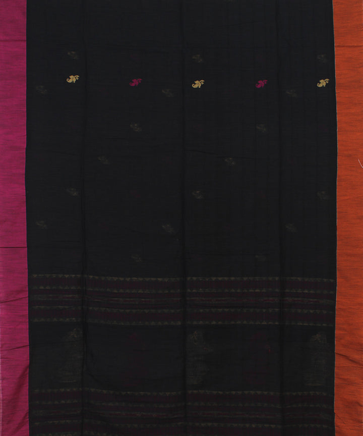 Black Purple orange bengal handloom Cotton Saree