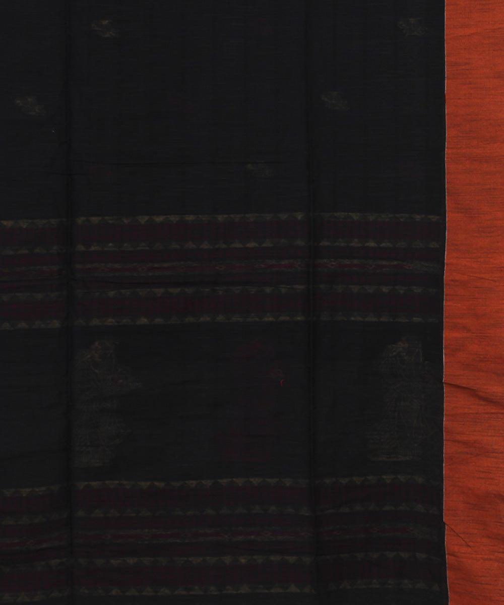 Black Purple orange bengal handloom Cotton Saree