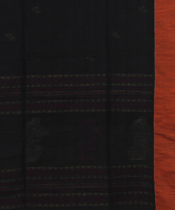 Black Purple orange bengal handloom Cotton Saree