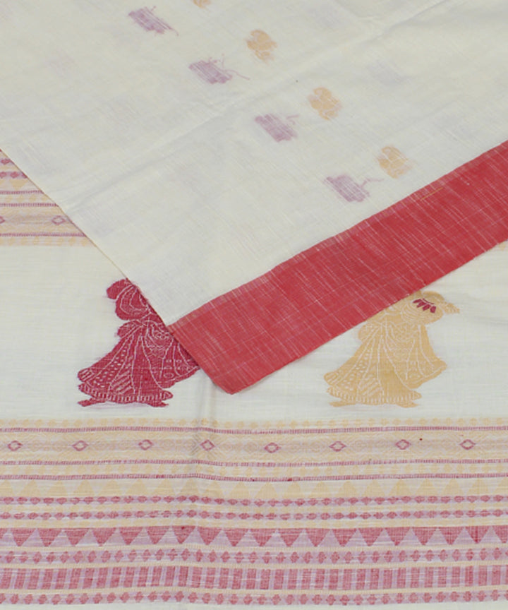 White Red Cotton bengal handloom Saree