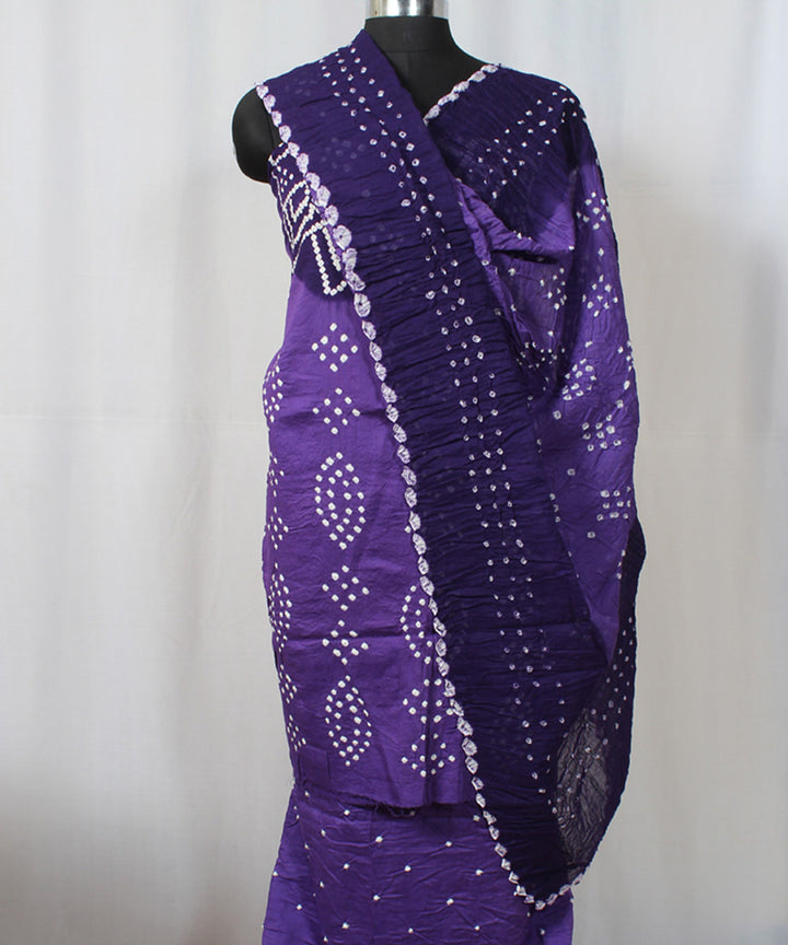 3pc Light and dark lavendar cotton hand printed bandhani suit set
