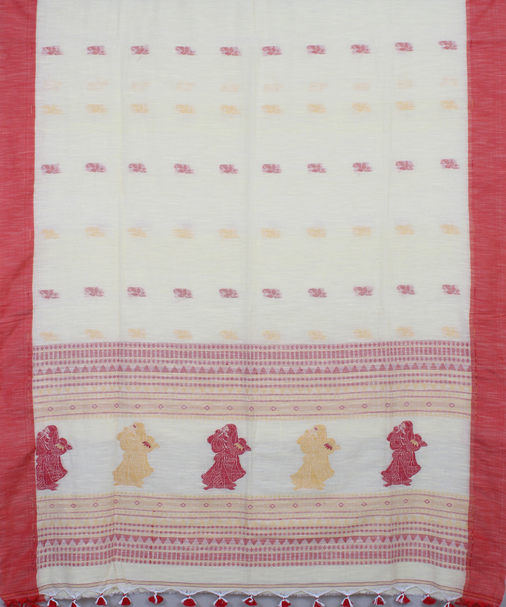 White Red Cotton bengal handloom Saree