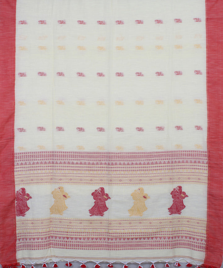 White Red Cotton bengal handloom Saree