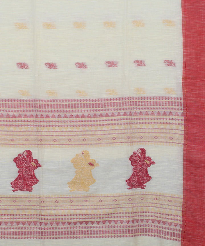 White Red Cotton bengal handloom Saree