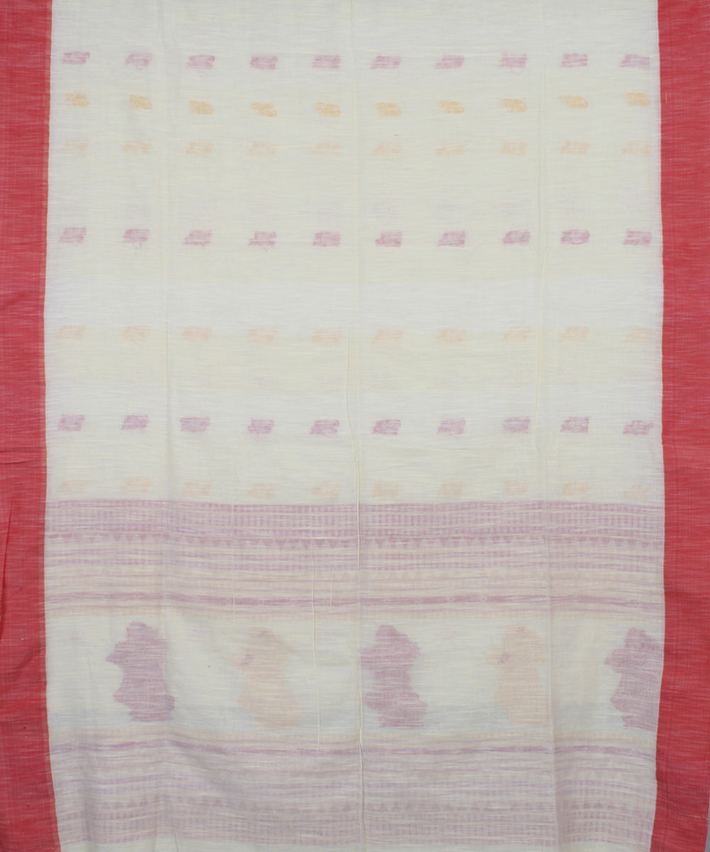 White Red Cotton bengal handloom Saree