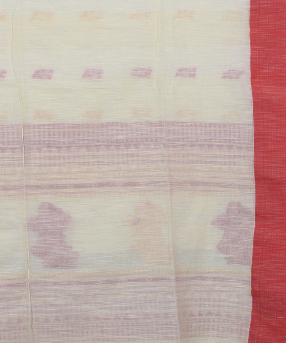 White Red Cotton bengal handloom Saree