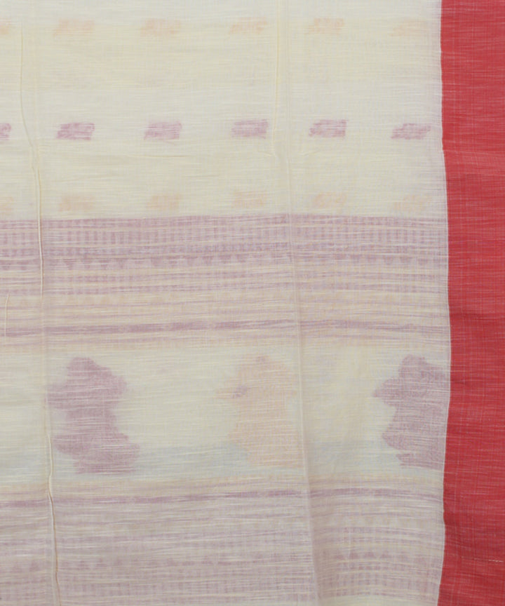 White Red Cotton bengal handloom Saree