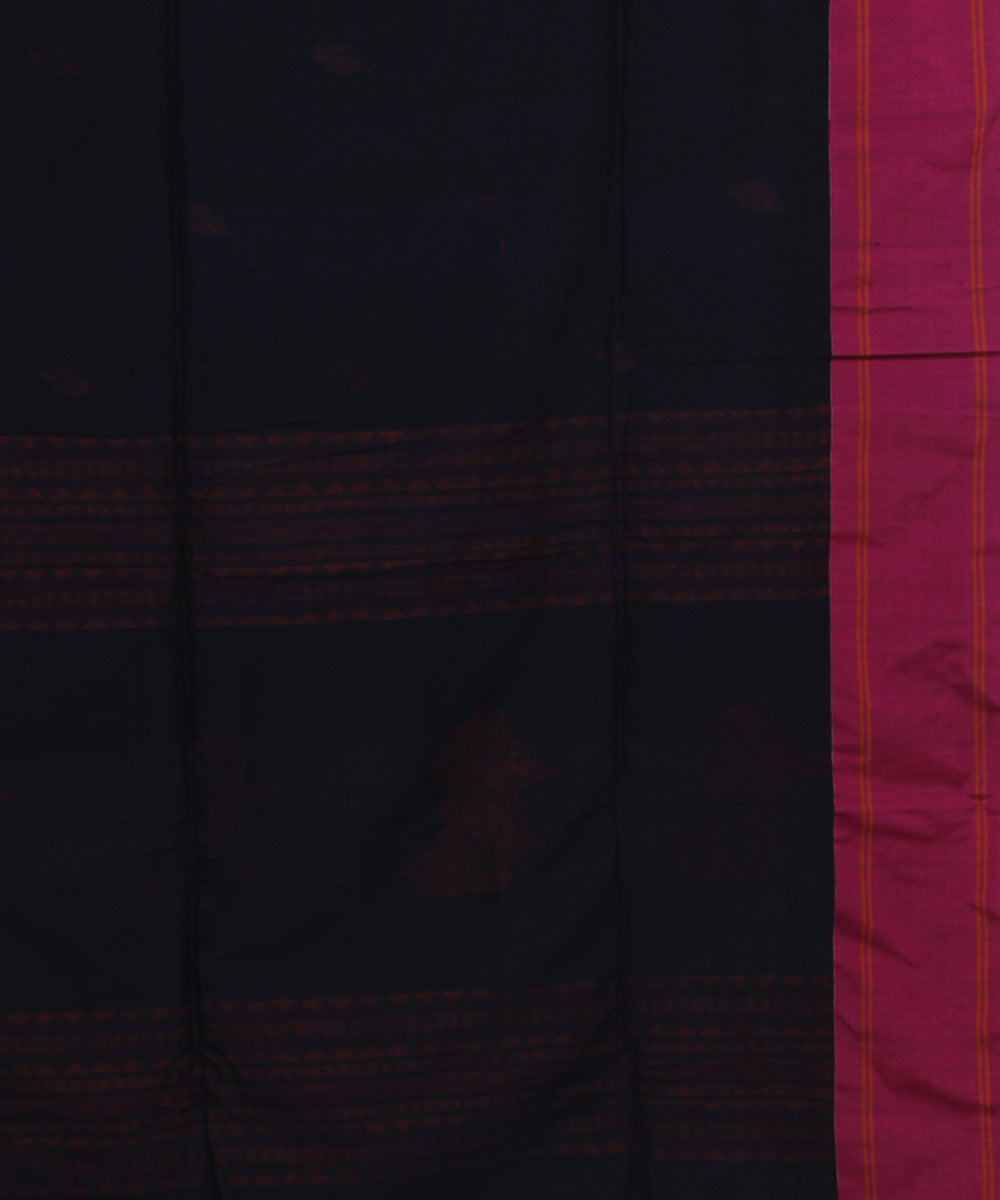 Black Orange bengal handloom Cotton Saree