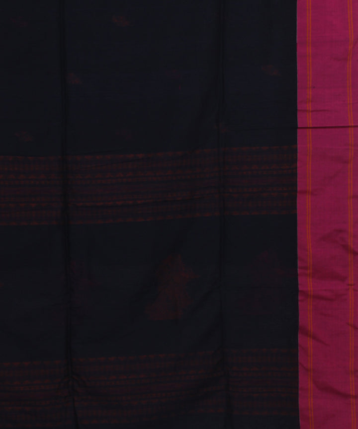 Black Orange bengal handloom Cotton Saree