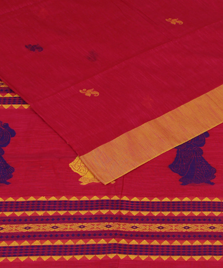 Pink Yellow Blue bengal handloom Cotton Saree