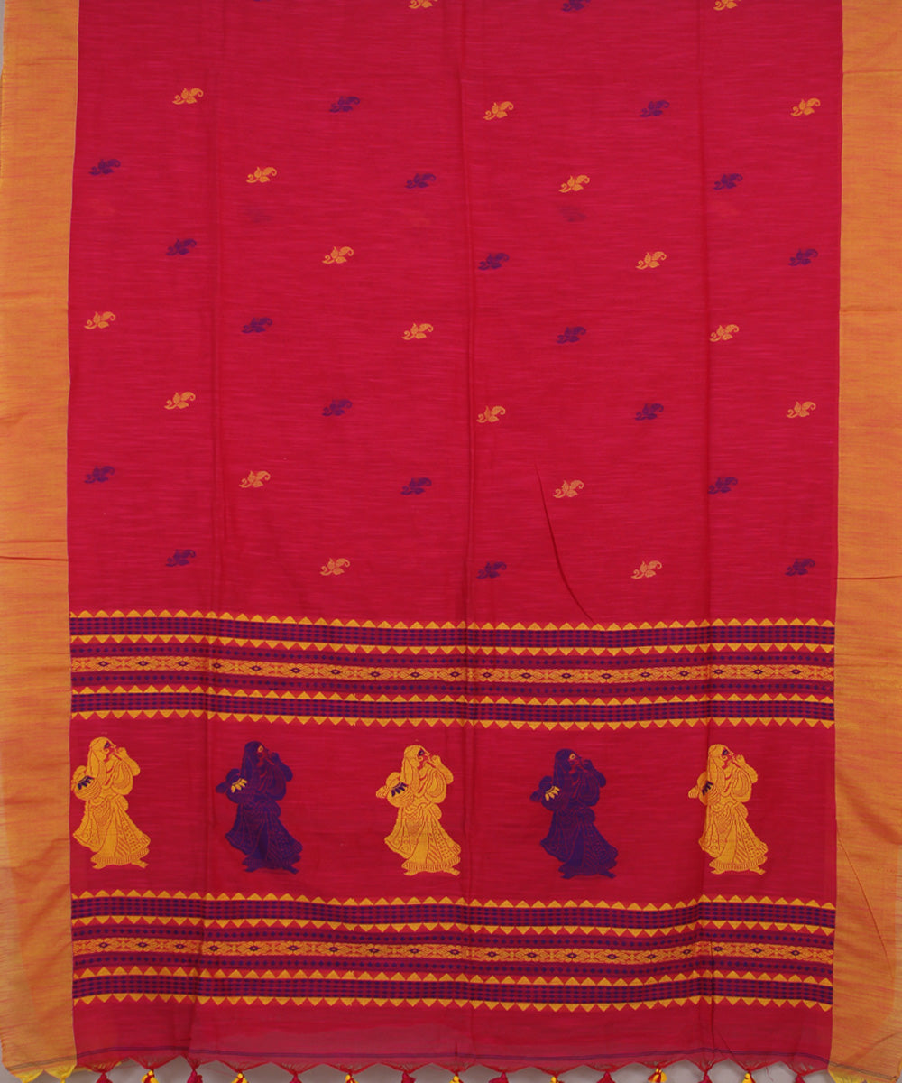 Pink Yellow Blue bengal handloom Cotton Saree