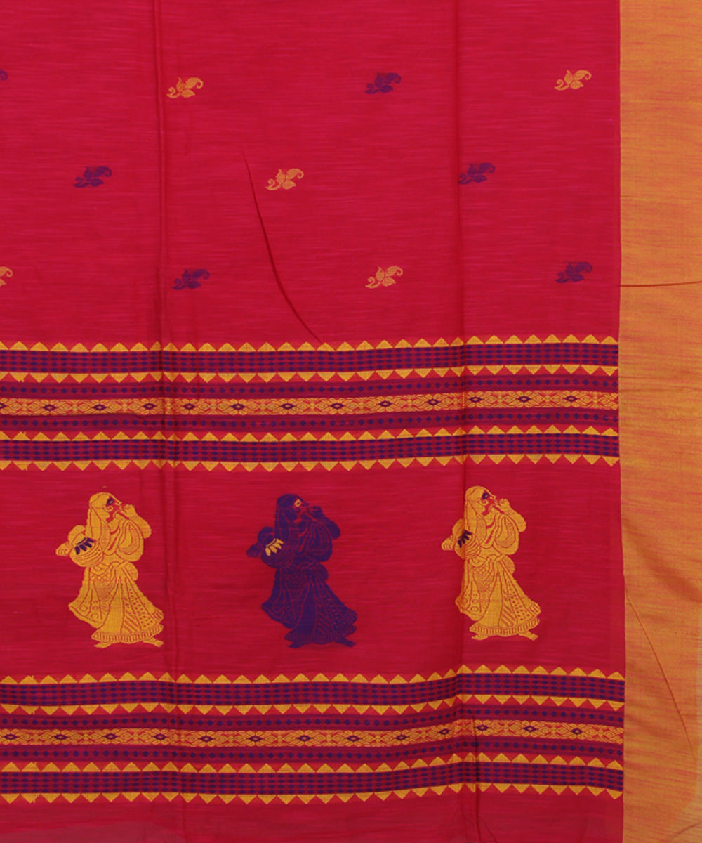 Pink Yellow Blue bengal handloom Cotton Saree