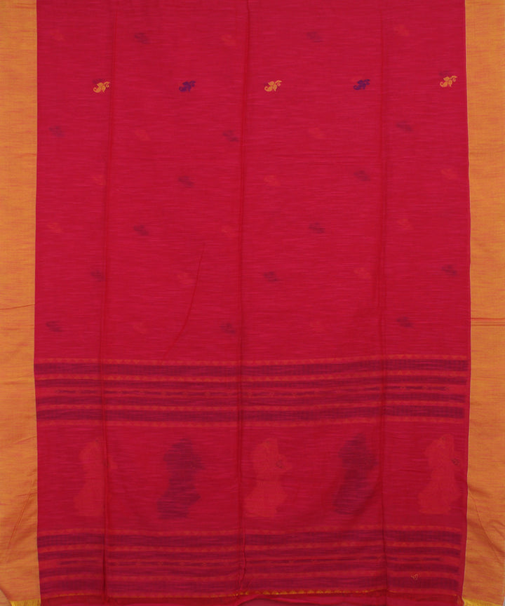 Pink Yellow Blue bengal handloom Cotton Saree