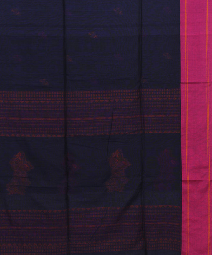 Navy Blue Pink Orange bengal handloom Cotton Saree