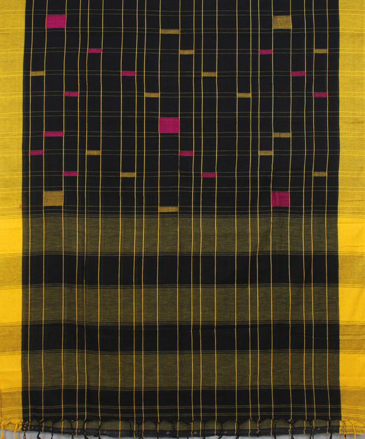 Black Yellow Pink bengal handloom Cotton  Saree