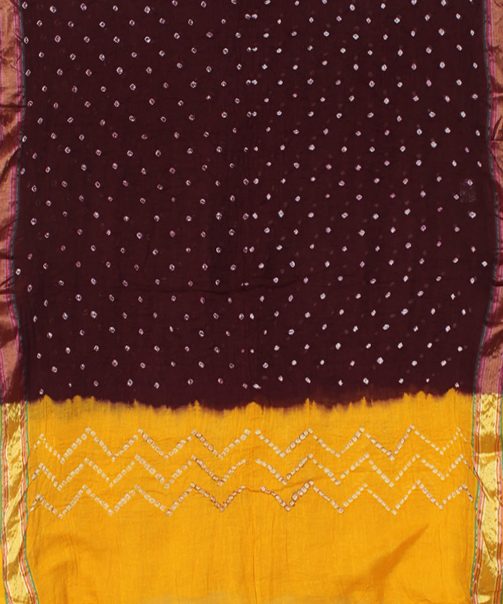 3pc Yellow dark brown cotton hand printed bandhani suit set
