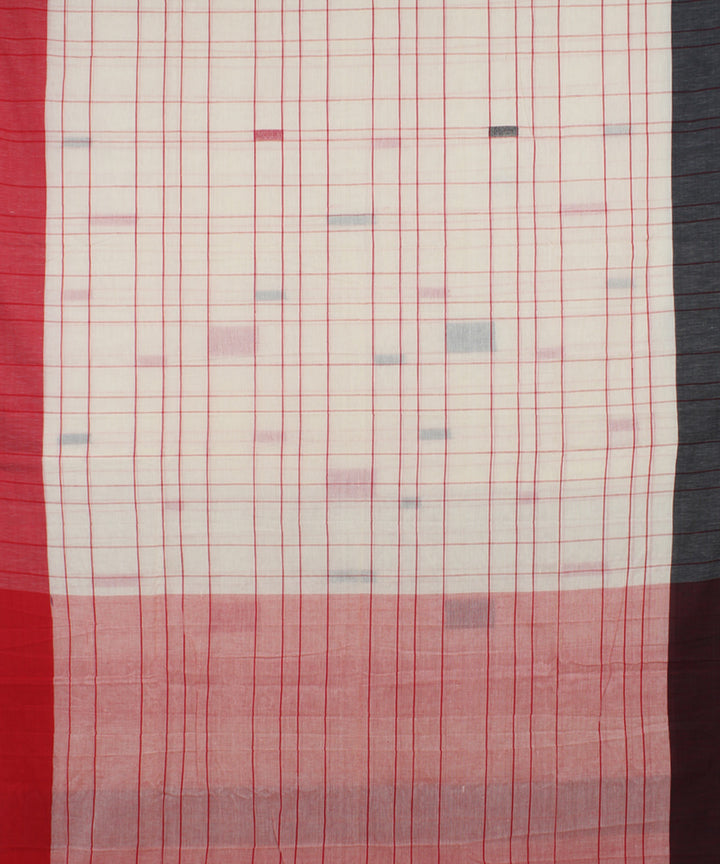 White Grey Red bengal handloom Cotton Saree