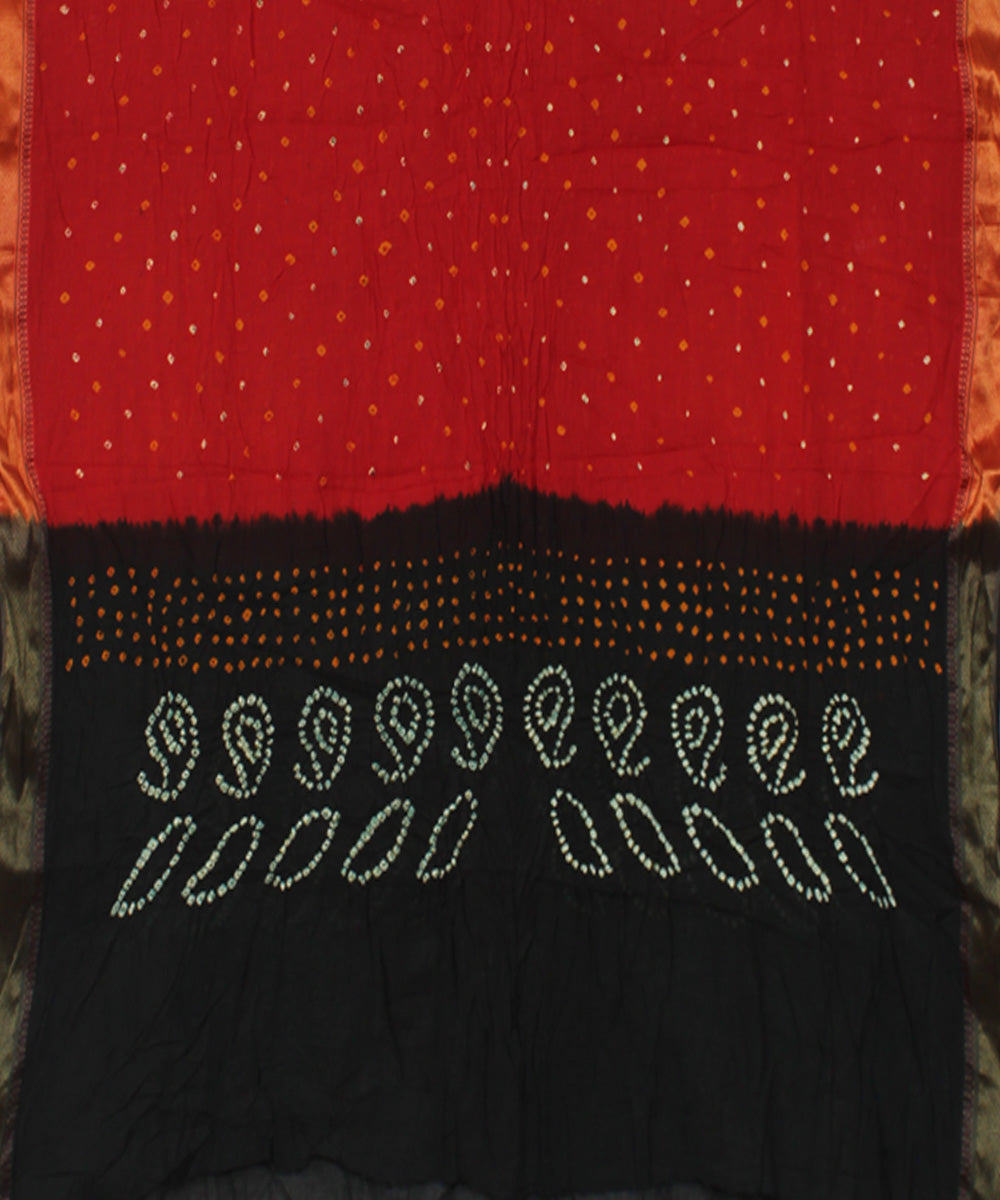 3pc Black and red cotton hand printed bandhani suit set