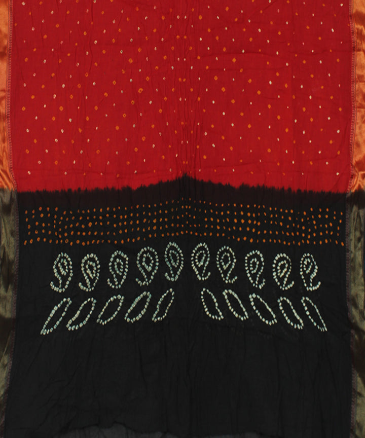 3pc Black and red cotton hand printed bandhani suit set