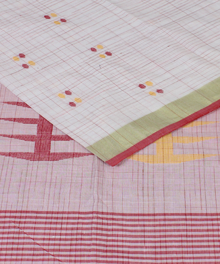 White Pink bengal handloom Cotton Saree