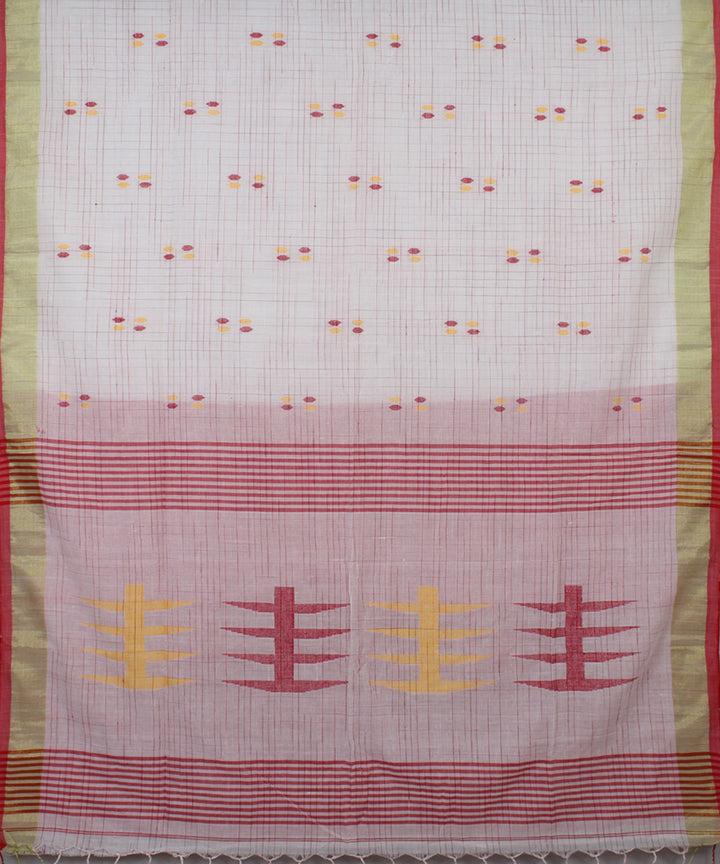 White Pink bengal handloom Cotton Saree