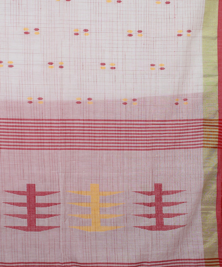 White Pink bengal handloom Cotton Saree