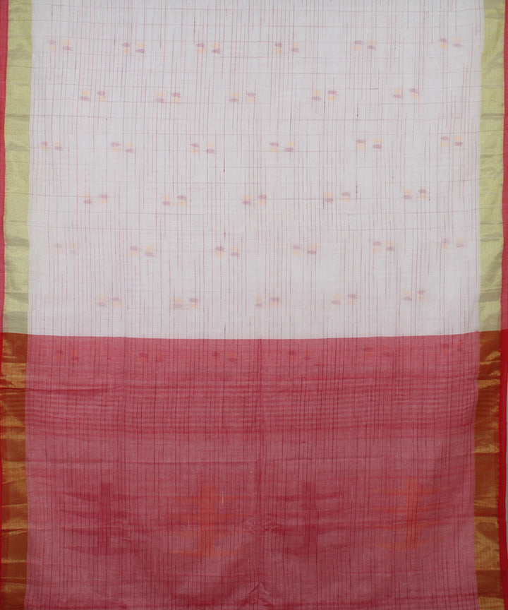 White Pink bengal handloom Cotton Saree