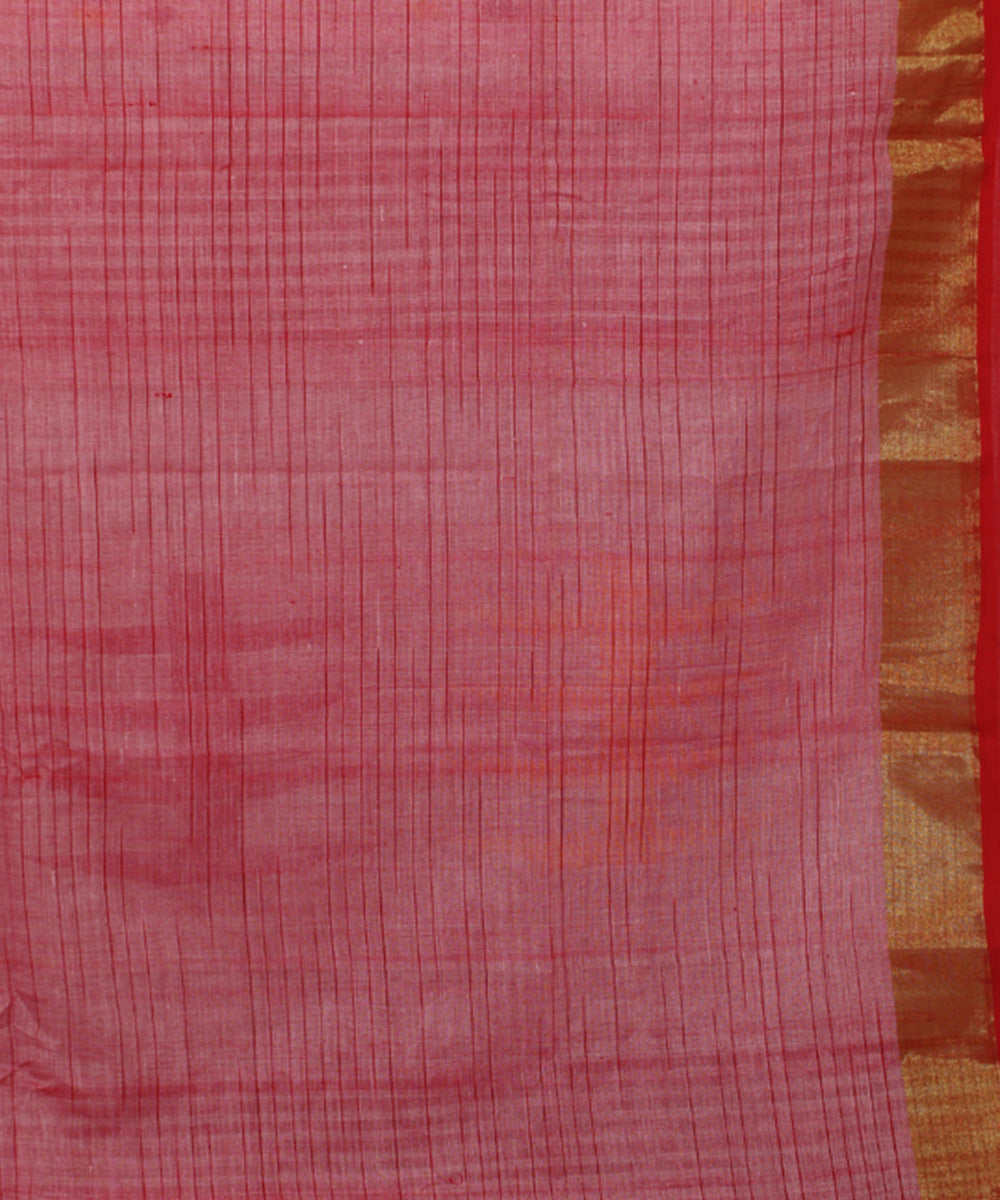 White Pink bengal handloom Cotton Saree