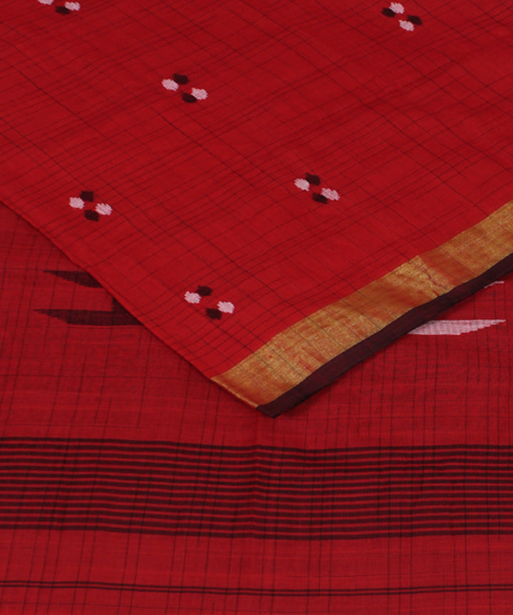 Red Black bengal handloom Cotton  Saree