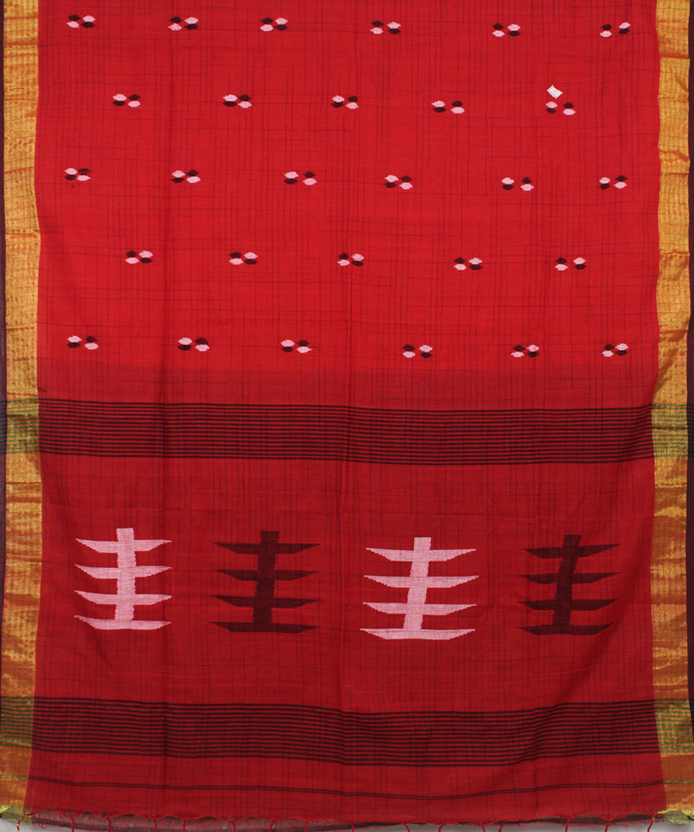 Red Black bengal handloom Cotton  Saree