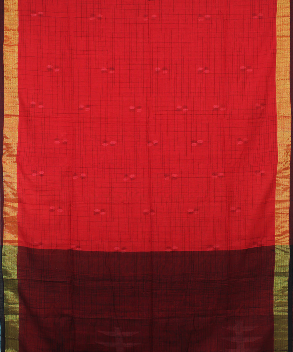 Red Black bengal handloom Cotton  Saree