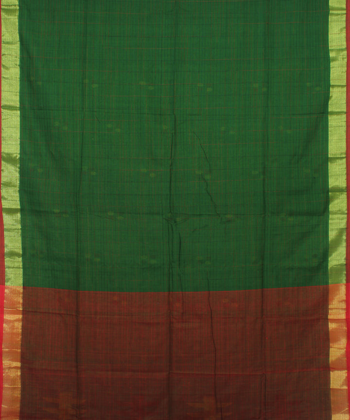 Dark Green Red bengal handloom Cotton  Saree