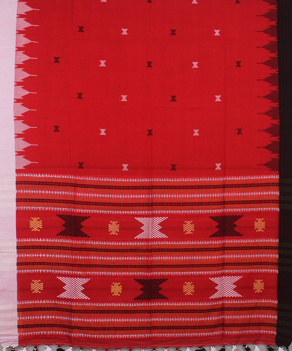 Red Bright Red bengal handloom Cotton  Saree