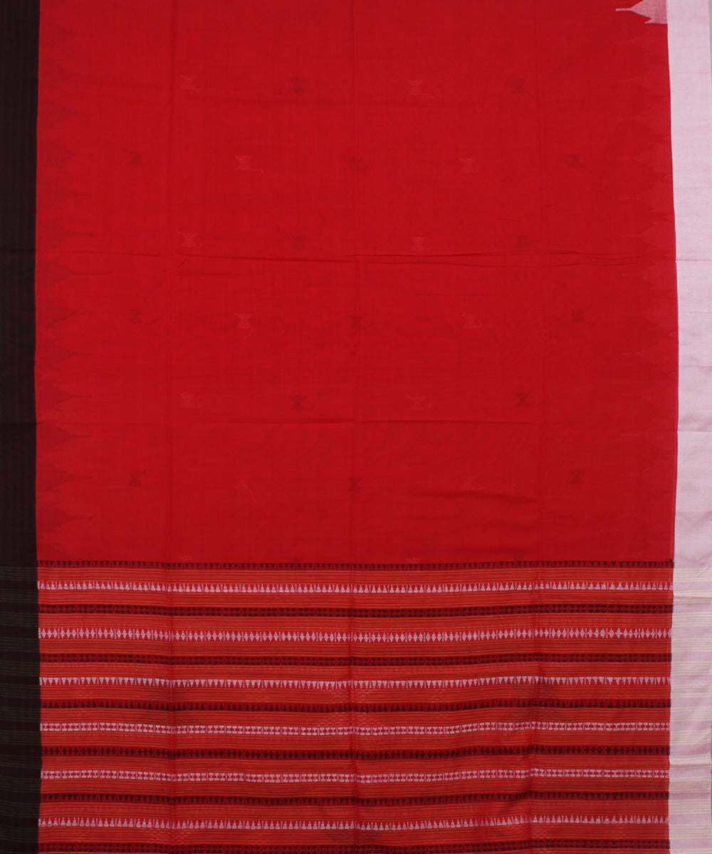 Red Bright Red bengal handloom Cotton  Saree