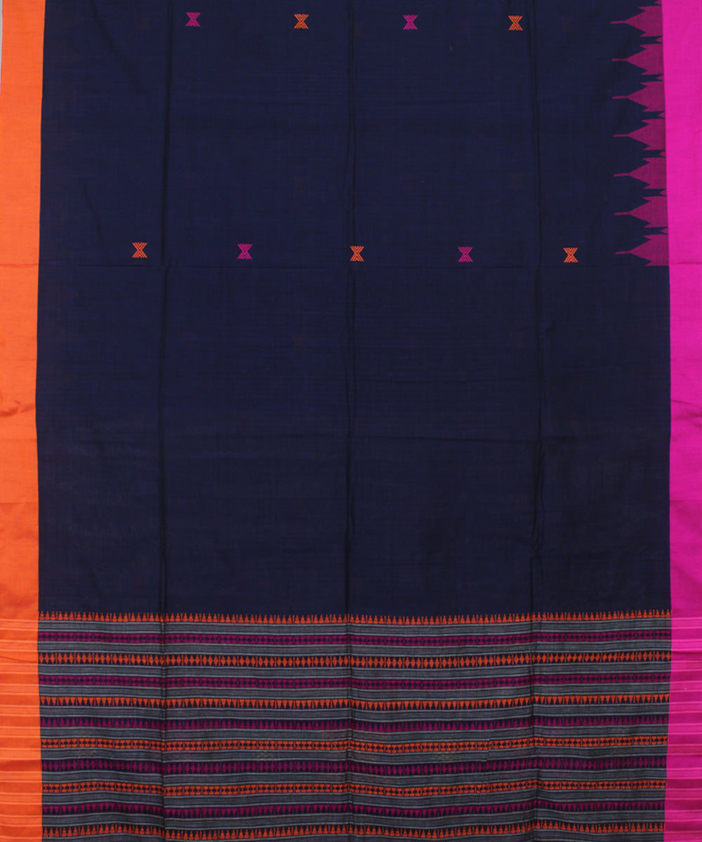 Navy Blue Prussian blue bengal handloom Cotton  Saree