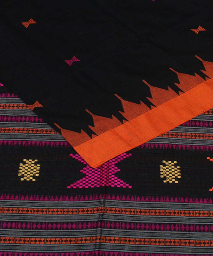 Black Pink Orange bengal handloom Cotton  Saree