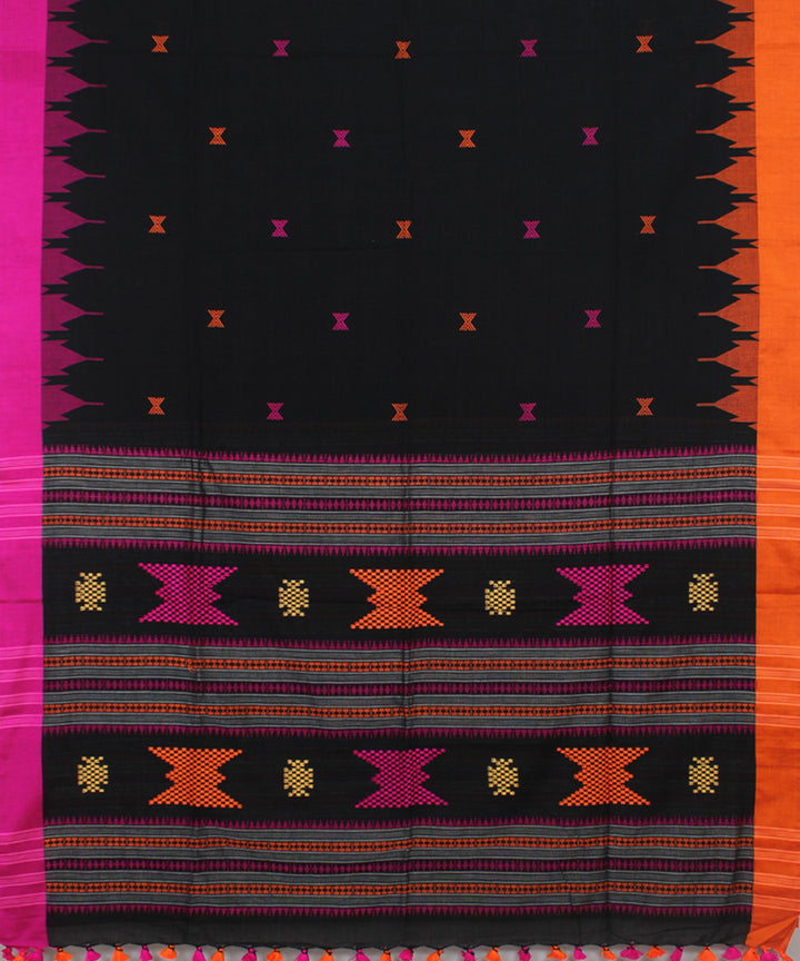 Black Pink Orange bengal handloom Cotton  Saree