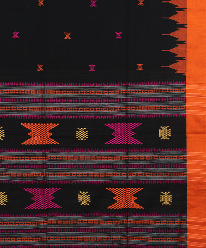 Black Pink Orange bengal handloom Cotton  Saree