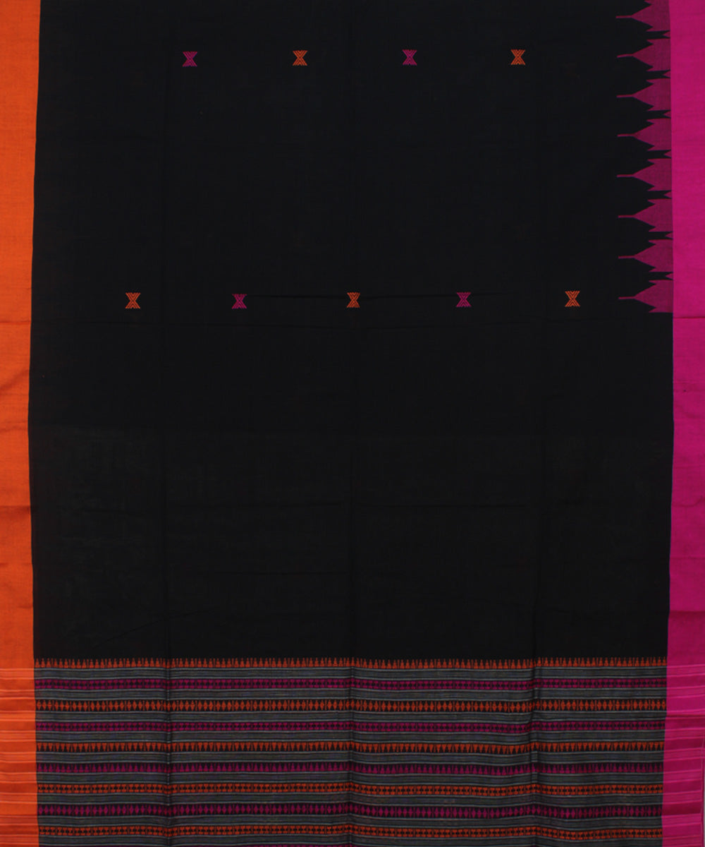 Black Pink Orange bengal handloom Cotton  Saree