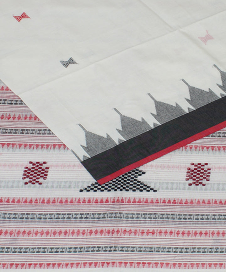 White Red Black bengal handloom Cotton  Saree