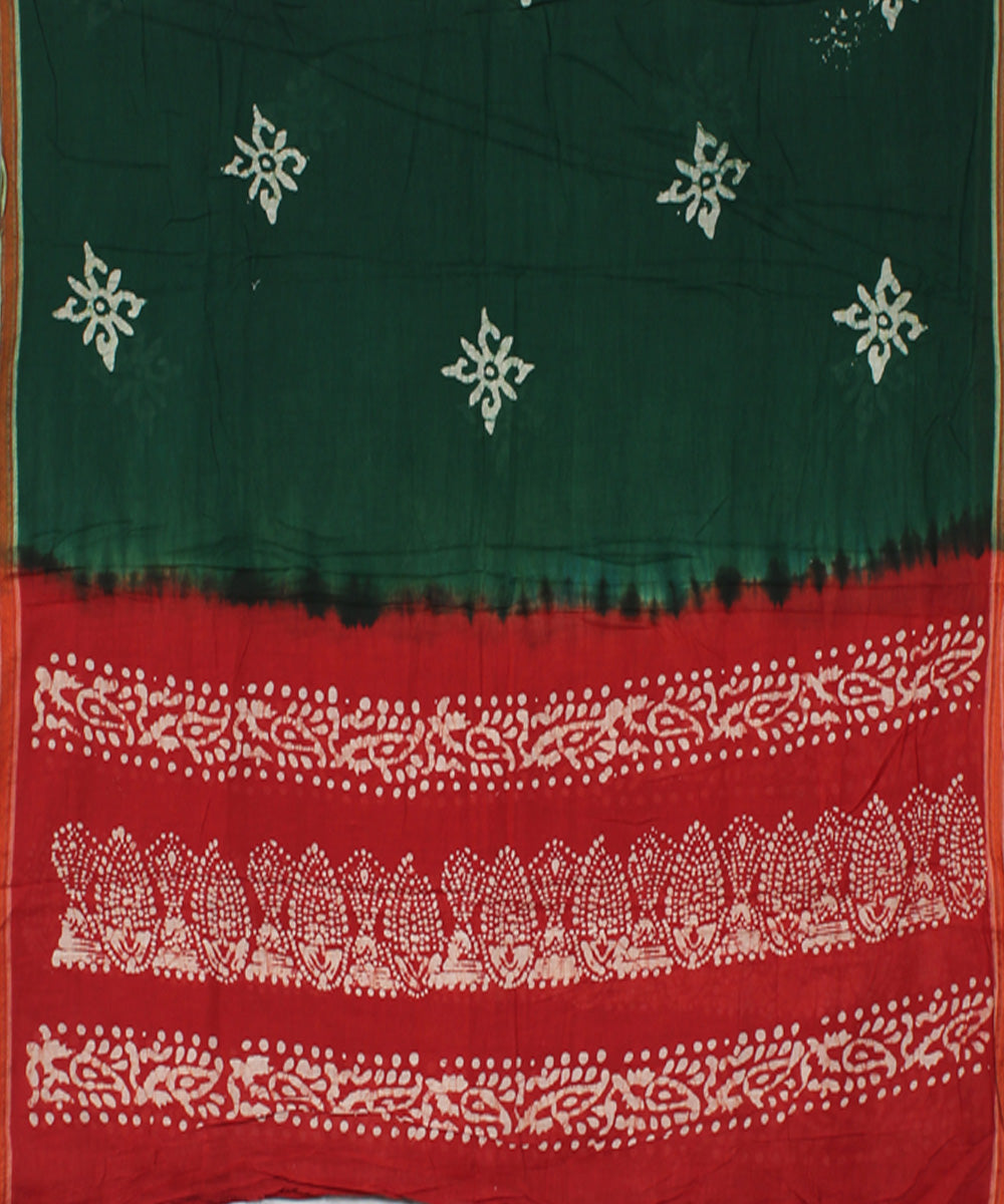 3pc Red green hand printed cotton batik suit set
