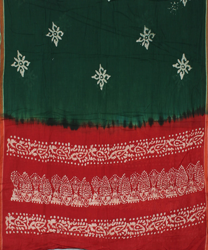 3pc Red green hand printed cotton batik suit set