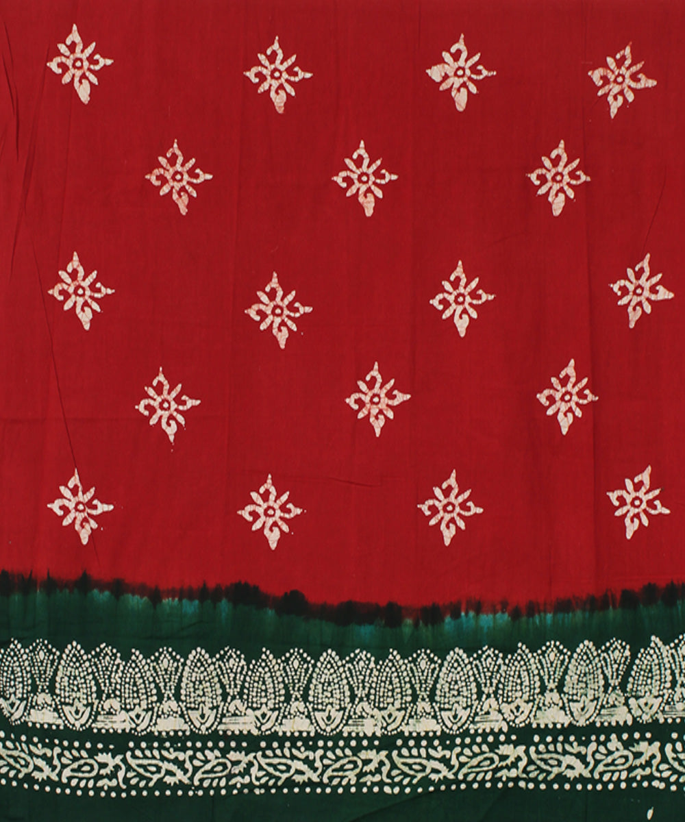 3pc Red green hand printed cotton batik suit set